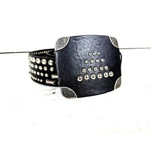 Iron Horse black silver studded faux leather western buckle belt